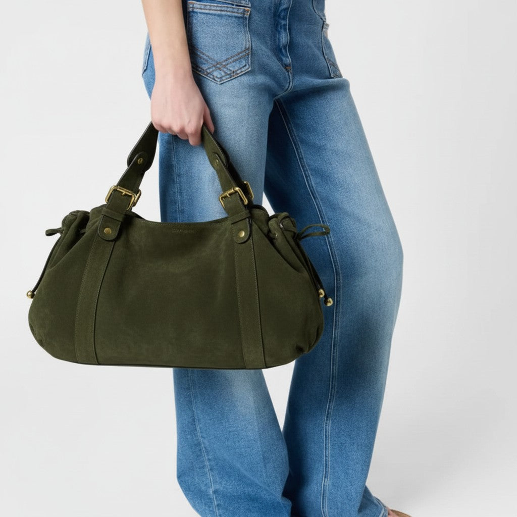 Sac à main Stockholm 26 – Daim premium – Couleur Vert Kaki / 43x25x14cm