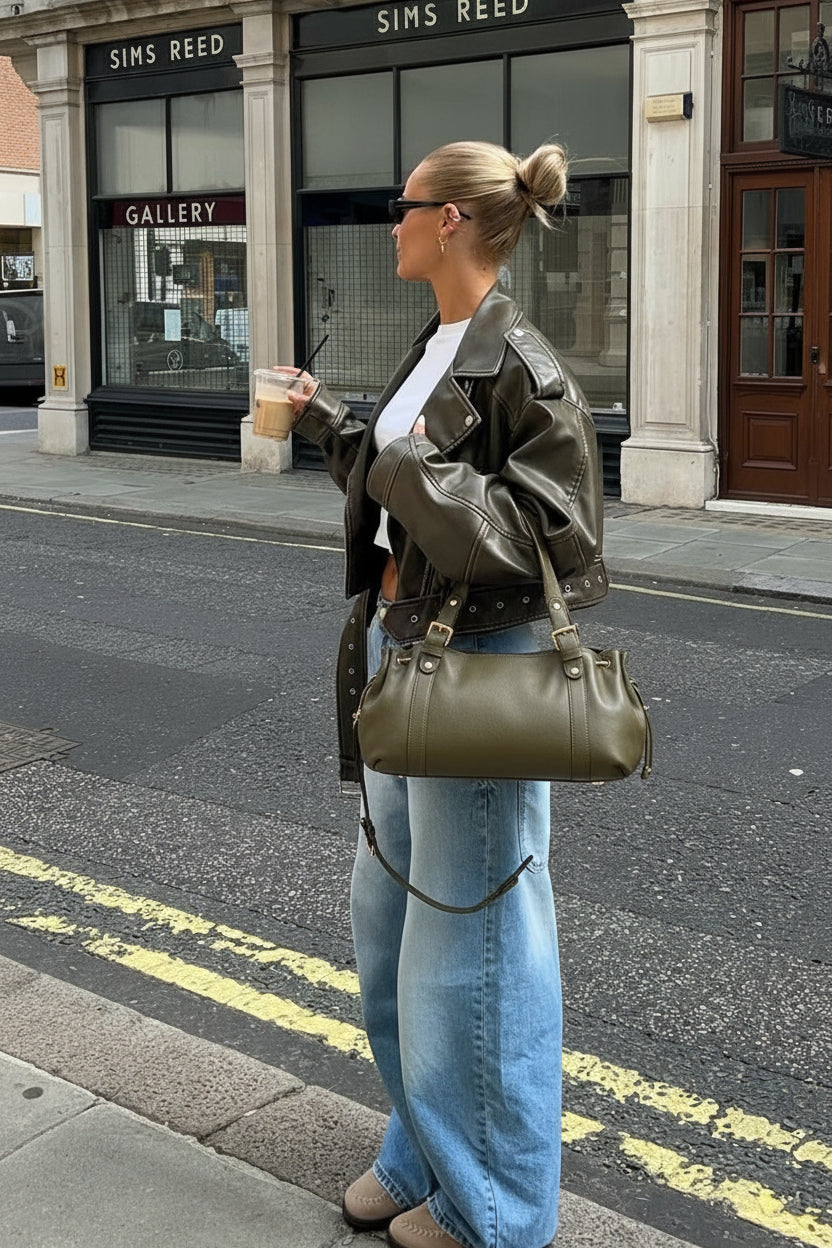 Sac à main Stockholm 26 – Cuir premium Vert Kaki / 43x25x14cm