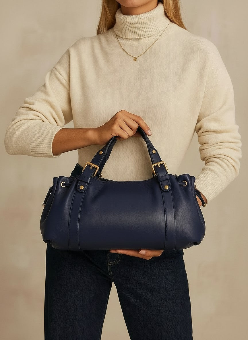 Sac à main Stockholm 26 – Cuir premium Bleu Marine / 43x25x14cm